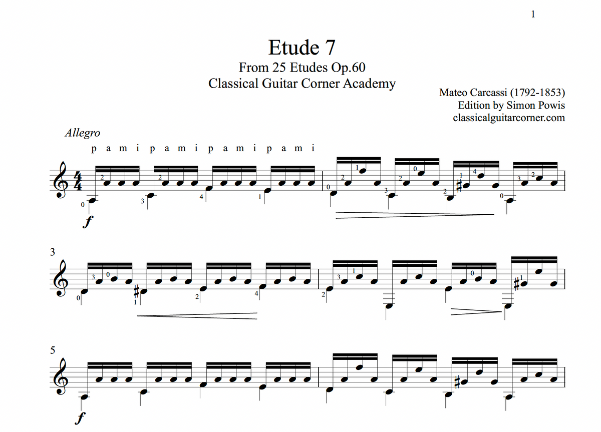 Etude 7 Op.60 by Matteo Carcassi – Classical Guitar Corner Publishing