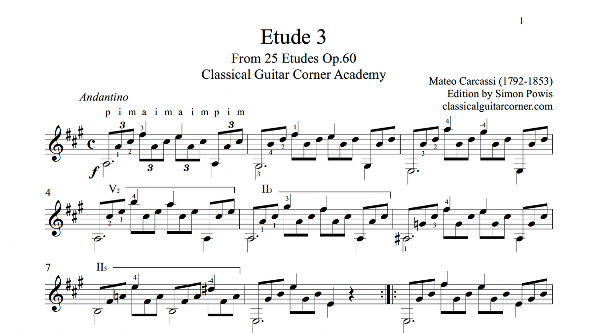 Etude 3, Op.60 by Matteo Carcassi – Classical Guitar Corner Publishing