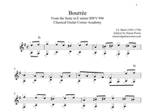 Load image into Gallery viewer, Bourrée by J.S. Bach BWV 996