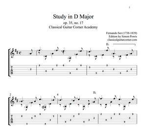 Study in D major Op.35 no.17 by Fernando Sor TAB