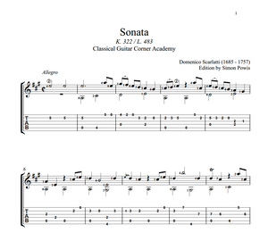 Sonata K322 by Domenico Scarlatti TAB